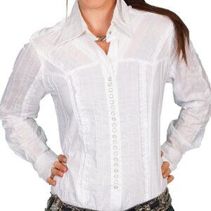 Scully Womens Small Snap Button White Frill Western Cowboy Shirt